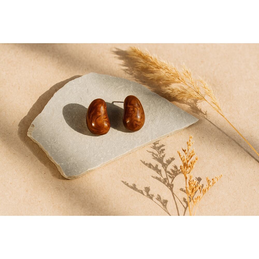 Chico’s Brown Marble Kidney-Shaped Stud Earrings – Statement Style